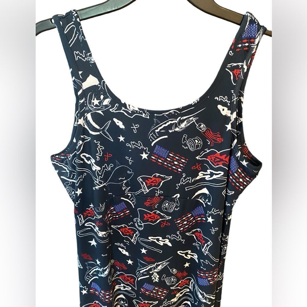 Magu Sz M Red White Blue Patriotic Fish Print Tank Style Vacation Dress - Picture 3 of 8